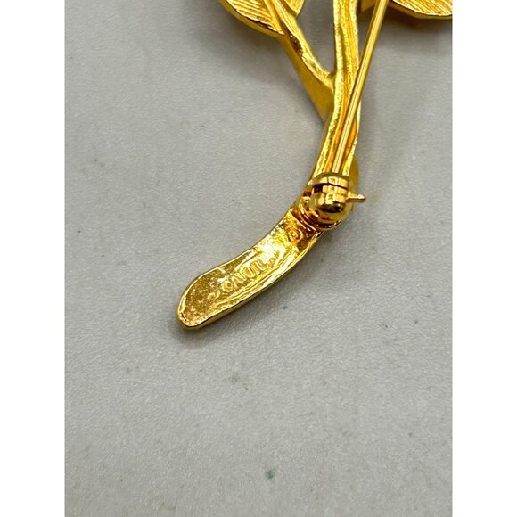 Avon Vintage Rose Brooch Gold Tone Pink Ceramic Flower Vintage Brooch Pin - Picture 5 of 6